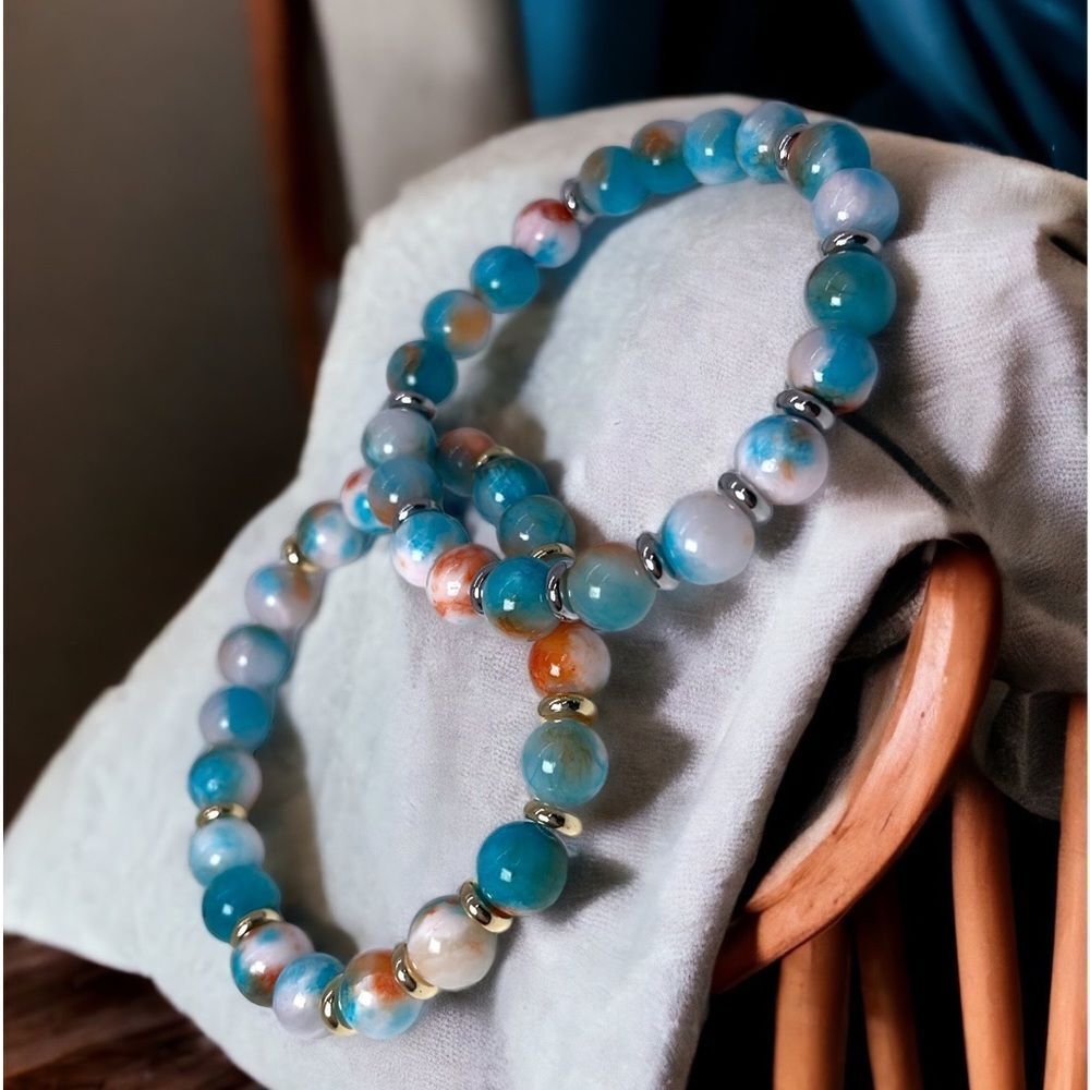 NWT Wool + Pepper Co. Jade Beaded Bracelet with gold or silver accents - Picture 2 of 3